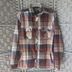 HippyTree Hunter Series Sherpa Lined Plaid Flannel Shirt Jacket Mens Large Brown